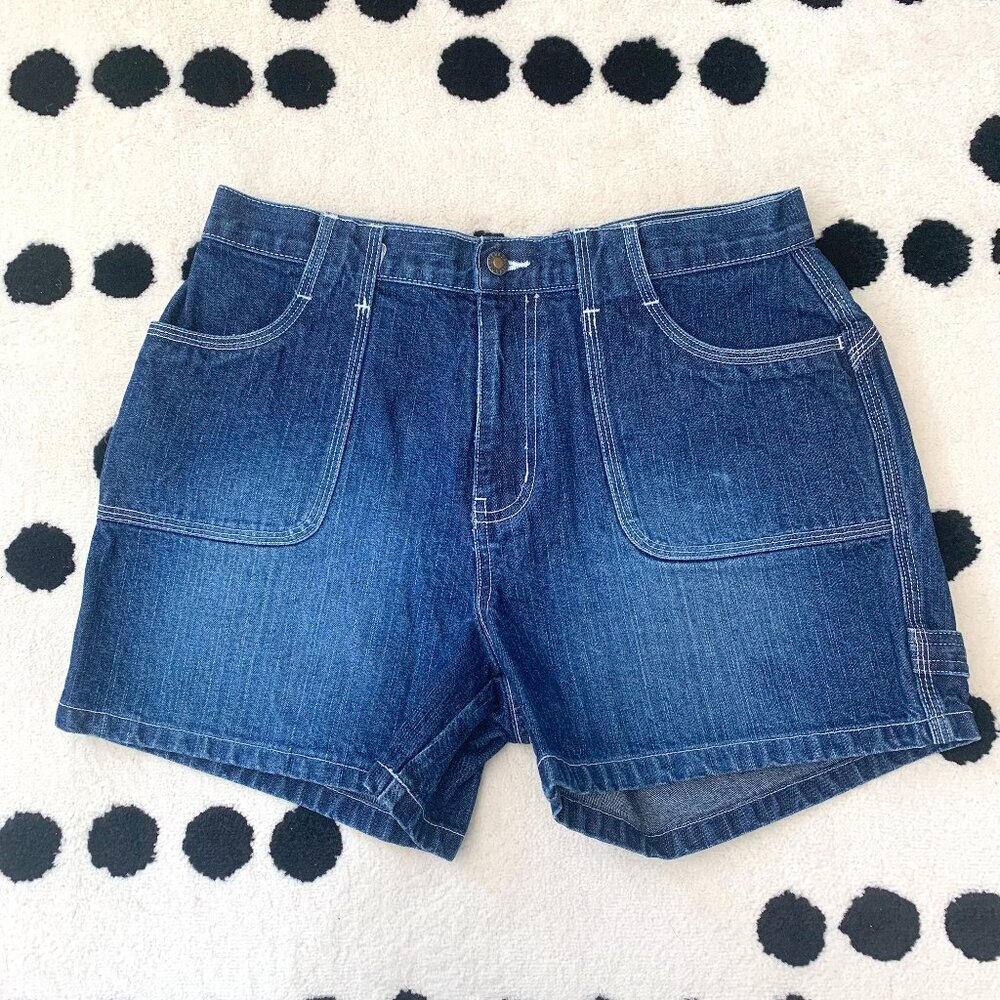 Vintage Y2K 90s Nevada Dark Wash Denim Retro Carpenter Cargo Jean Shorts